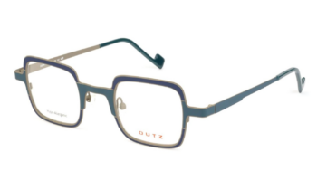 Dutz '866' metal eyeglass frame in a matte two-tone blue color with gray outline. Square lenses. Designed and made in the Netherlands.