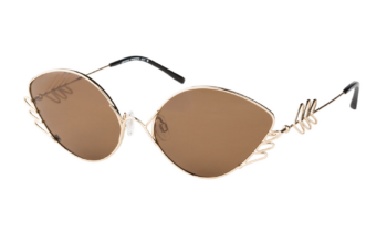 Faniel 'Venus' metal sunglass frame in shiny gold with polarized brown lenses. Made in Quebec.