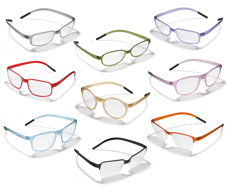 Nine different Swissflex Rainbow frame shapes